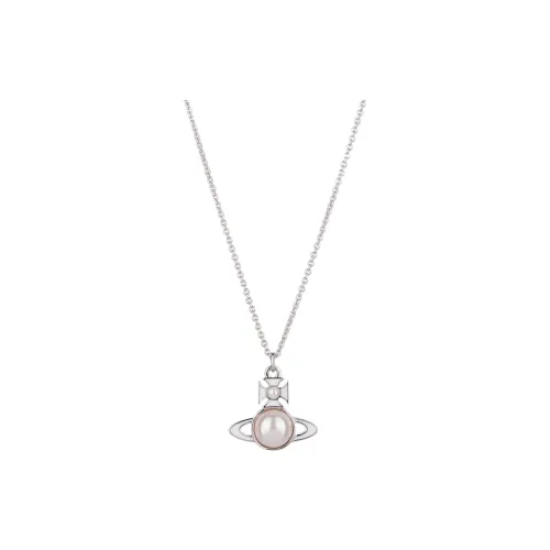 Vivienne Westwood Brass Decorative Pearl Saturn Ceramic Enamel Pendant Necklace Women's Silver