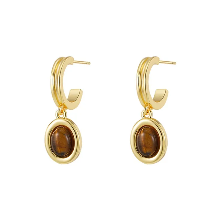 NATURALLYJOJO Tiger's Eye Stone Earrings Women's-0