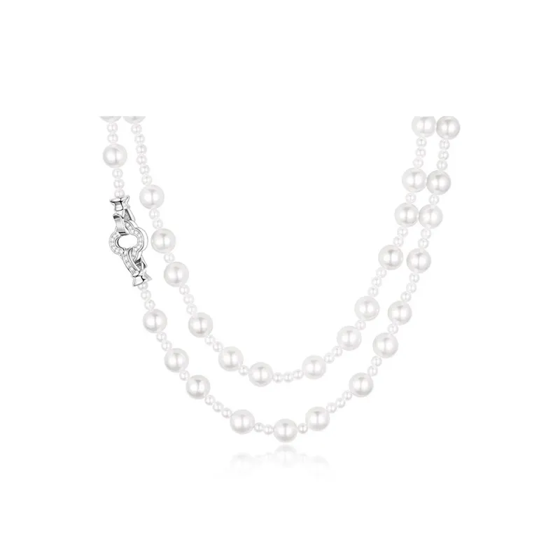 WAW Gold Plated Copper Zircon Faux Pearl Necklaces Women's-0