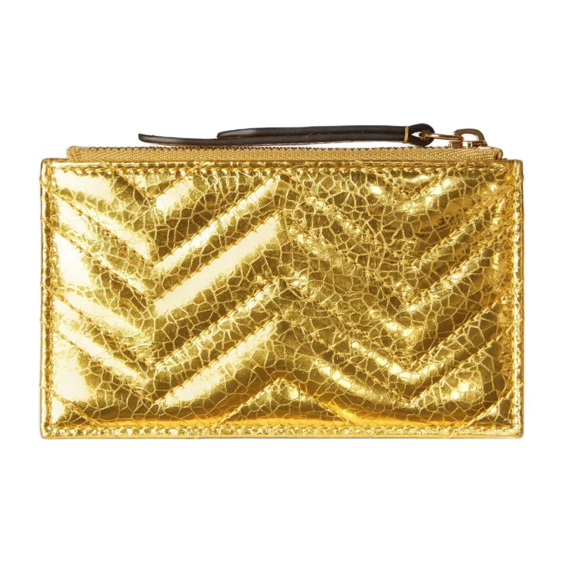 GUCCI Marmont Crinkle Leather Key Pouch Unisex Gold-3