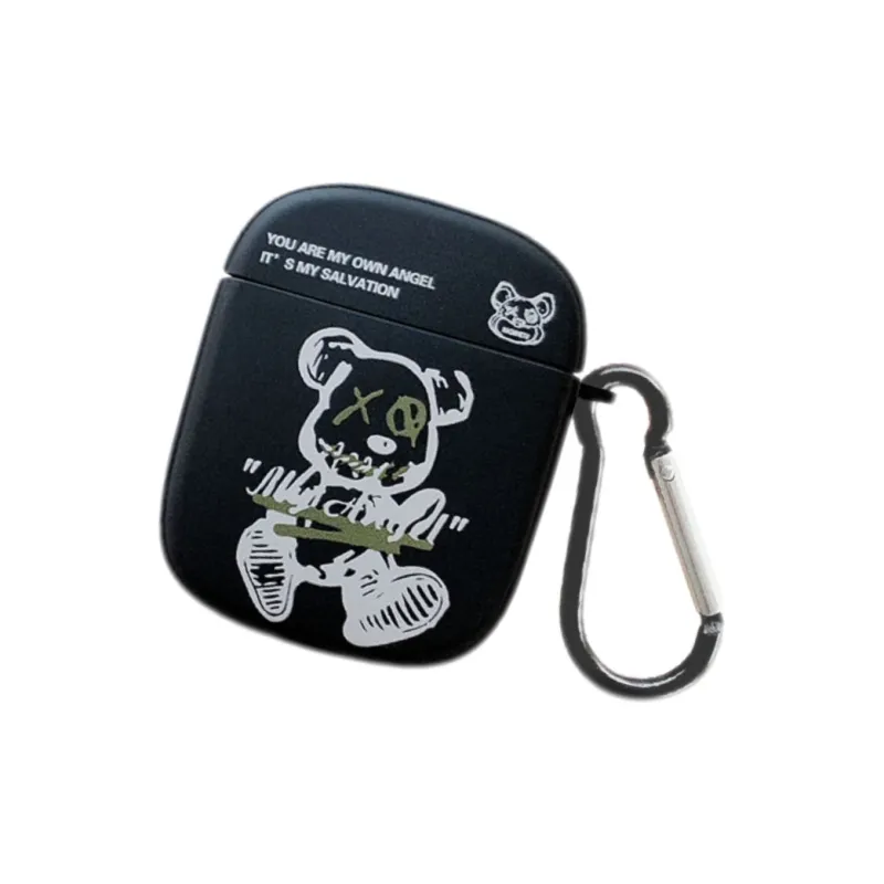 Koman Compatible With Apple AirPods 1/2/3/Pro 1/2 Generation TPU Smiley Face Bear Headphone Cases-5