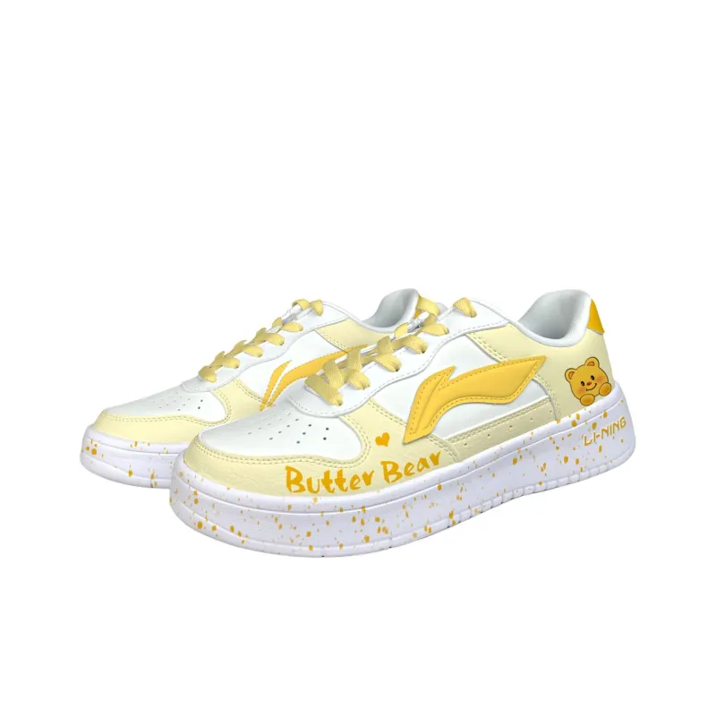 LiNing Pontoon Boats Anti Slip And Wear Resistant Breathable Low Top Skateboard Shoes Unisex White Yellow-2
