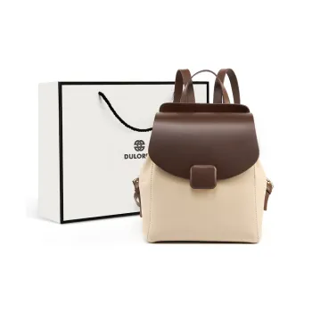 DULOREN Cow Leather Backpack Medium Size Women's Beige With Coffee