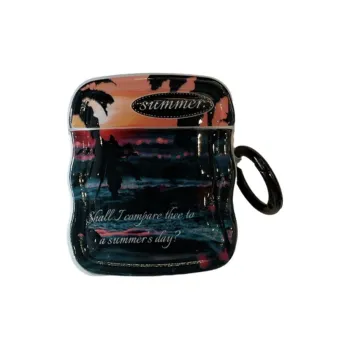 Kona Chun Compatibility With AirPods 1/2/3 TPU Ins Summer Sunset Seaside Coconut Tree Fully Enclosed Headphone Cases