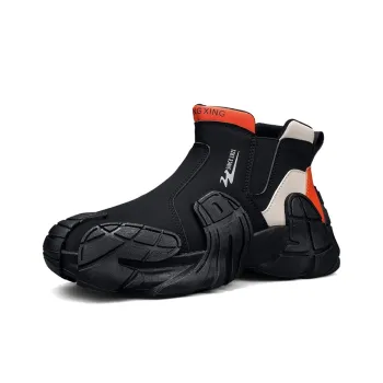 Binary Cushioned Slip Resistant Abrasion Resistant High Top Outdoor Shoes Men's Black