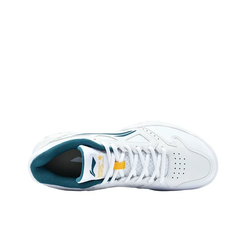 LiNing Feather Durable Breathable Coverage Low Top Badminton Shoes Unisex White Green-2