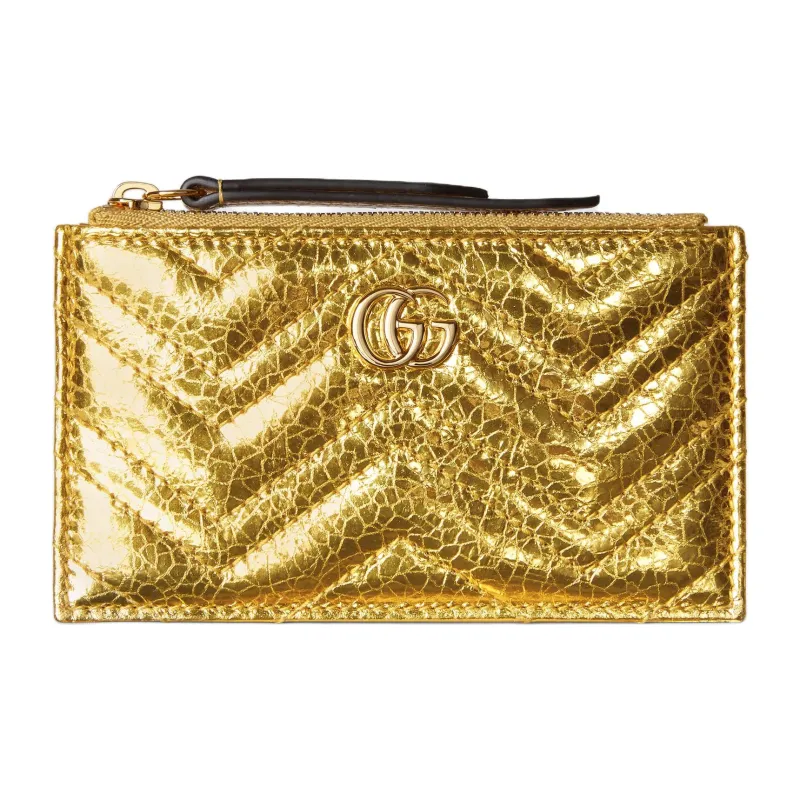 GUCCI Marmont Crinkle Leather Key Pouch Unisex Gold-1