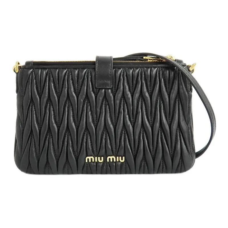 MIU MIU Sheepskin Patchwork With Cow Leather Shoulder Bag Crossbody Bag Women's Black-2