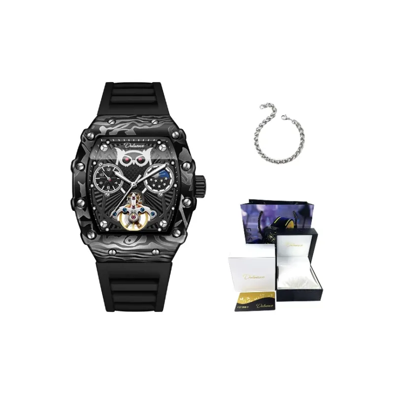 Dulunwe Owl Series Automatic Mechanical Movement Silicone Strap Watch Men's Watches Black Dial-0