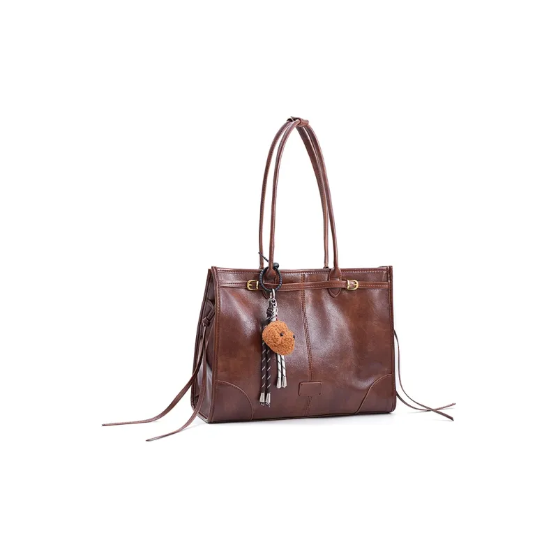 Vigno Synthetic Leather Tote Shoulder Bag Regular Women's Yellow Brown/Black/Coffee-34