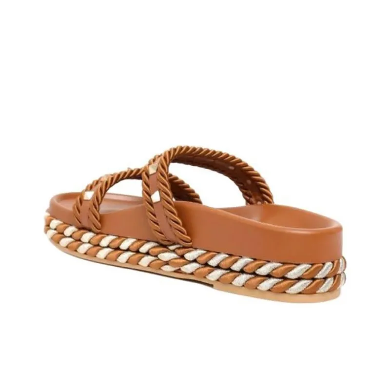 Valentino Rockstud Slide Slippers Women's Brown-3