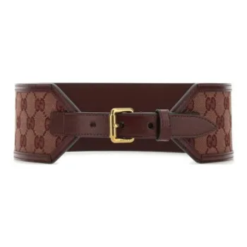 GUCCI Fabric Leather Leather Belts Women's Burgundy Width: 7CM