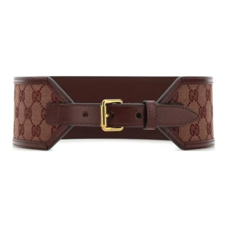 GUCCI Fabric Leather Leather Belts Women's Burgundy Width: 7CM-0