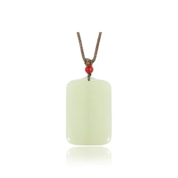 ZENGCAI Chinese Style Carving Jade Pendant Necklace Large Version Hanging Pendant Pale Greenish White Jade Unisex