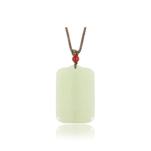 ZENGCAI Chinese Style Carving Jade Pendant Necklace Large Version Hanging Pendant Pale Greenish White Jade Unisex
