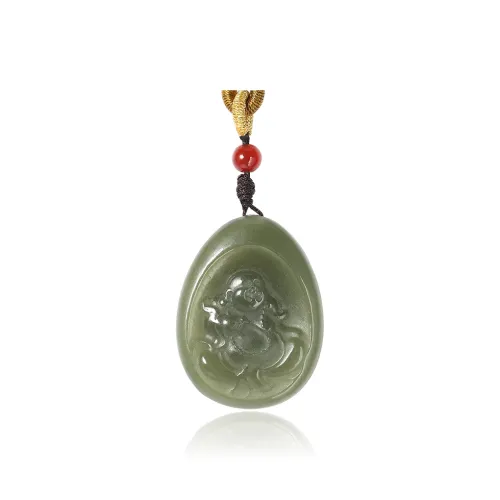 ZENGCAI Jade Carving Amulet Pale Greenish White Jade Unisex