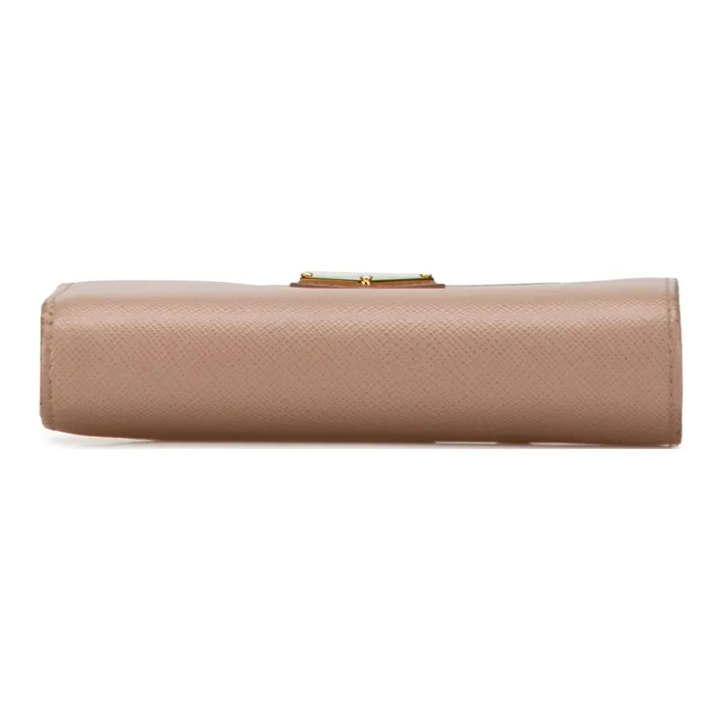 PRADA Saffiano Leather Card Holder Wallet Women's Light Brown-2