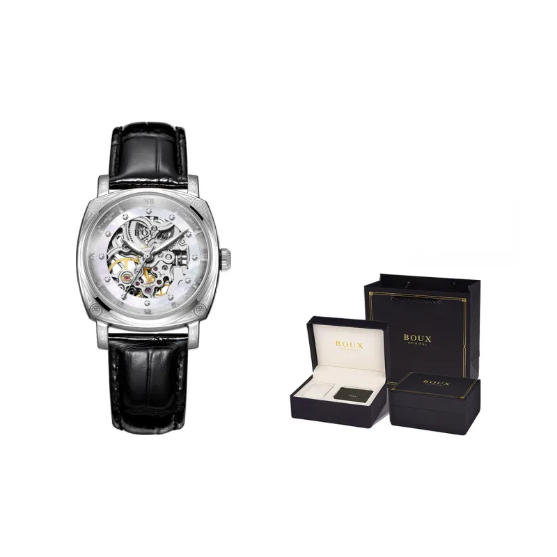 BOUX Totem Collection Automatic Mechanical Movement Genuine Leather Strap Watch Women's Watch Cut Out Dial-2