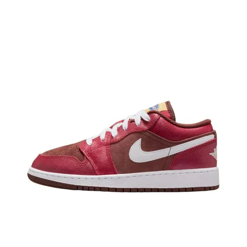 Jordan Air Jordan 1 Anti Slip Wear Resistant Low Top Children's Basketball Shoes Brown Teenagers