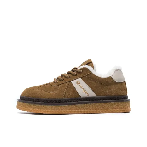 NAVIGARE Italy Version Small Sailboat Height Increasing Low Top Fleece Lined Skateboard Shoes Women's Earth Yellow