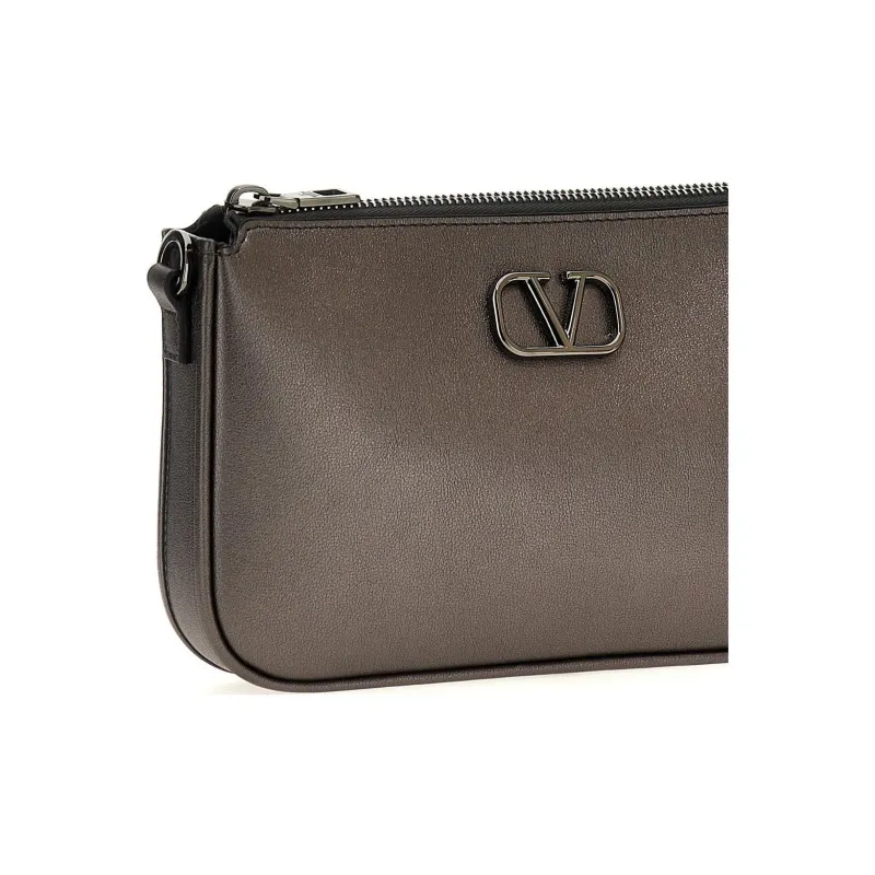 Valentino Calfskin Crossbody Bag, Shoulder Bag Women's Gray-3