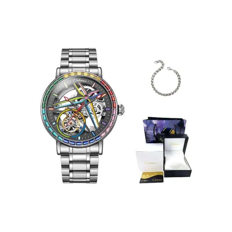 Dulunwe Automatic Mechanical Movement Steel Strap Watch Men's Watches Cut-Out Dial-4