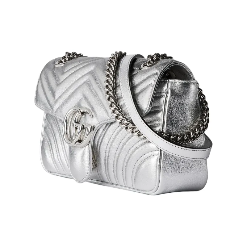 GUCCI GG Marmont Leather Crossbody Bag, Shoulder Bag Trumpets Women's Silver-1