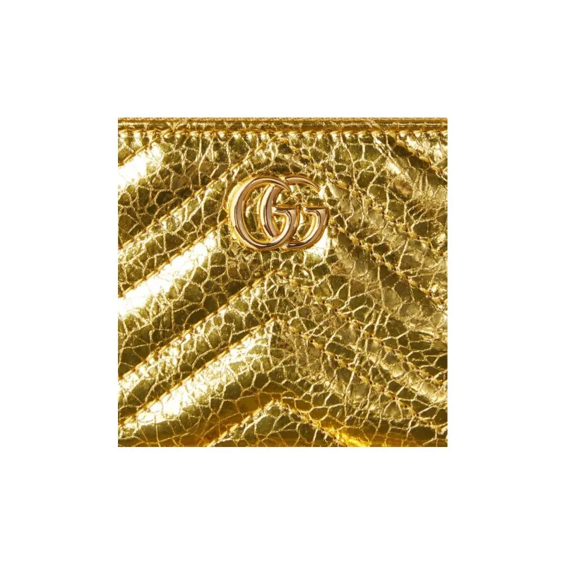 GUCCI Marmont Crinkle Leather Key Pouch Unisex Gold-5