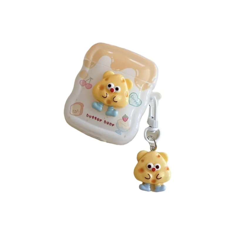 Kona Chun Compatible With AirPods Pro/1/3/Pro 2 TPU Ins Cute Cheese Donut High Visual Impact Resistant Headphone Cases-1