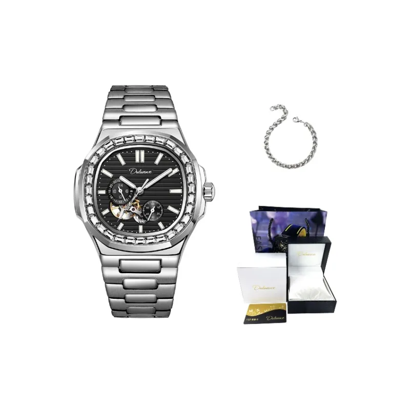 Dulunwe Automatic Mechanical Movement Metal Strap Watch Men's Watches Silver Dial-3