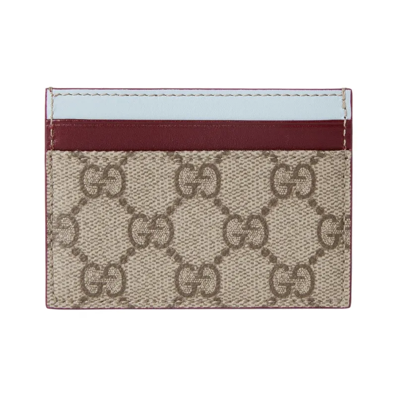GUCCI Coated Fabric Card Holder Women's Beige & Dark Brown-2