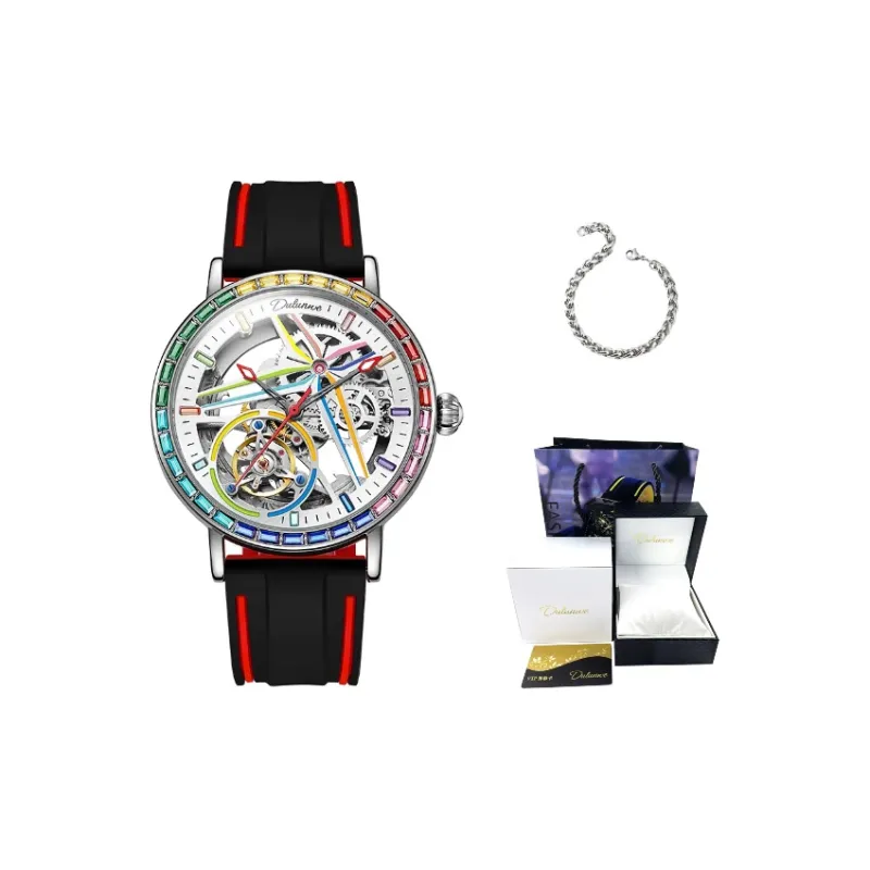 Dulunwe Automatic Mechanical Movement Rubber Band Strap Watch Men's Watches Cut-Out Dial-4
