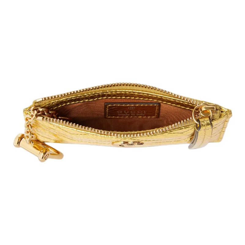 GUCCI Marmont Crinkle Leather Key Pouch Unisex Gold-4