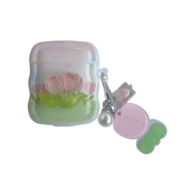 Kona Chun Compatibility With AirPods 2/Pro/3 TPU Wave Patchwork Painted 3D Effect Tulip Headphone Cases-1