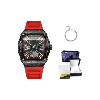 Dulunwe Automatic Mechanical Movement Rubber Band Strap Watch Men's Watches Black Dial