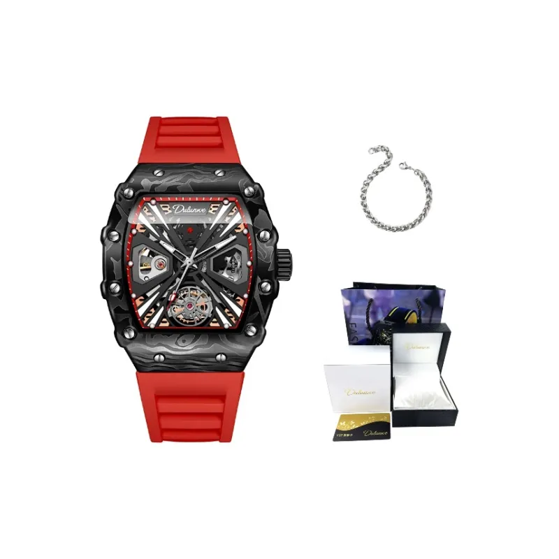 Dulunwe Automatic Mechanical Movement Rubber Band Strap Watch Men's Watches Black Dial-9