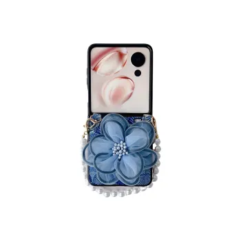 ZHUOJI PC Material Shell Textured Lace Sand Pearl Bracelet Foldable Phone Case Compatible With Samsung Flip5/ZFlip6