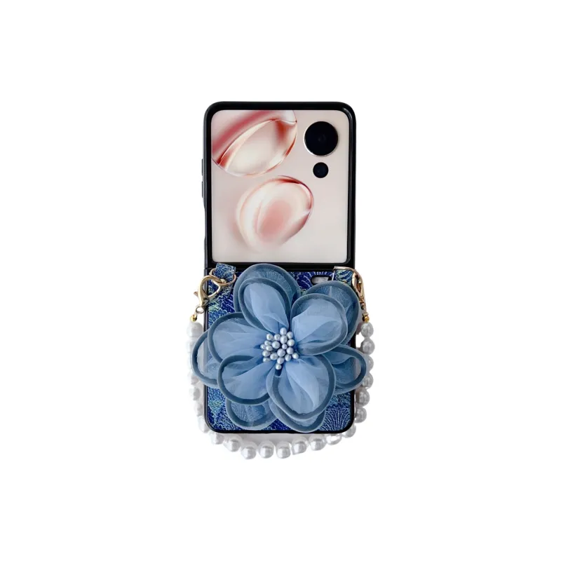 ZHUOJI PC Material Shell Textured Lace Sand Pearl Bracelet Foldable Phone Case Compatible With Samsung Flip5/ZFlip6-0