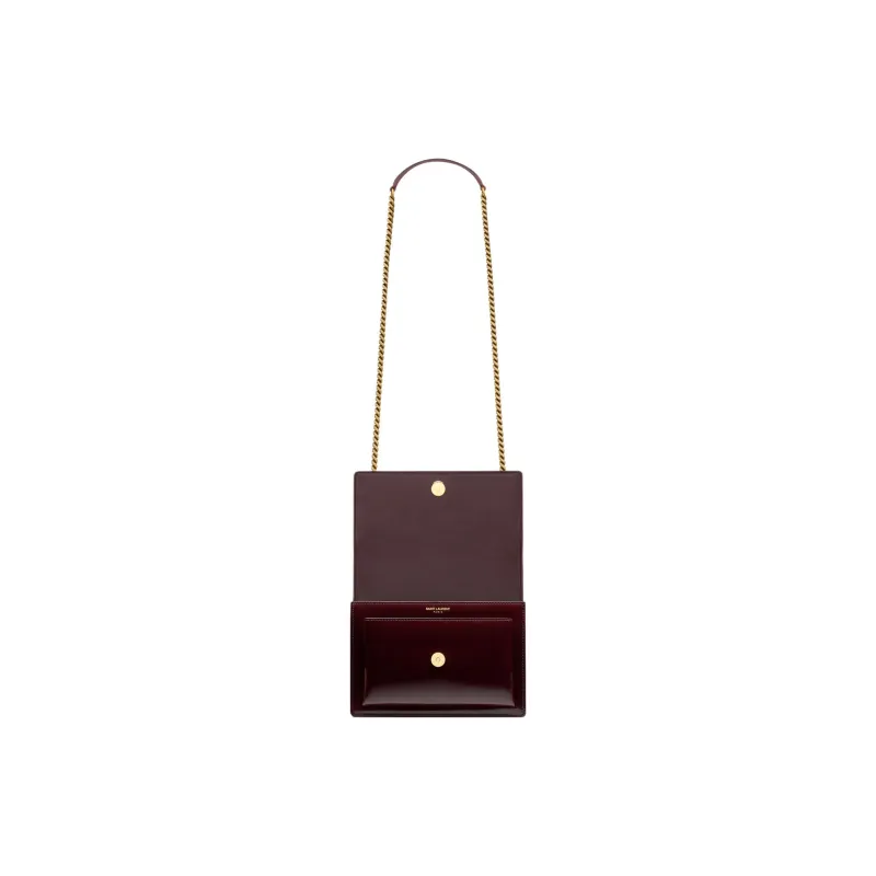 SAINT LAURENT SUNSET Calfskin Crossbody Bag, Shoulder Bag Trumpets Women's Dark Red Wine-4