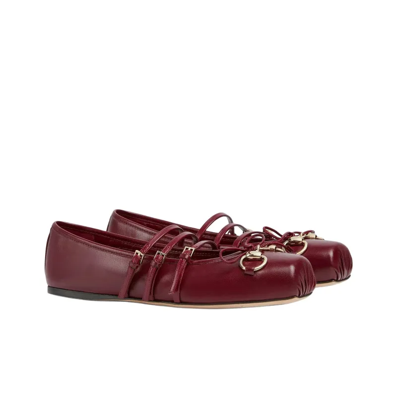 GUCCI Horsebit Flat Casual Single Shoes Women's Red-1