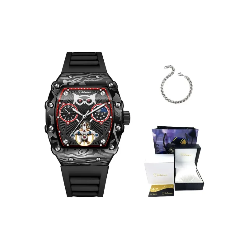Dulunwe Owl Series Automatic Mechanical Movement Silicone Strap Watch Men's Watches Black Dial-6