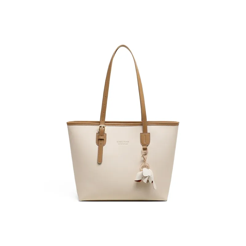 COMELY Cow Leather With Synthetic Leather Tote Bag, Shopping Bag, Handbag, Shoulder Bag Regular Women's Ecru-2
