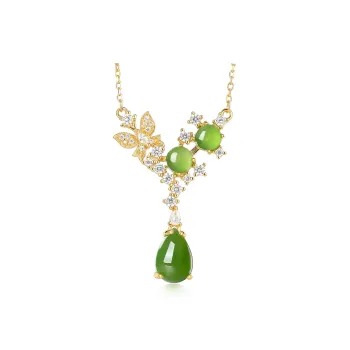 Cuiya Golden Building Hetian Jade Necklaces Green Jade Unisex
