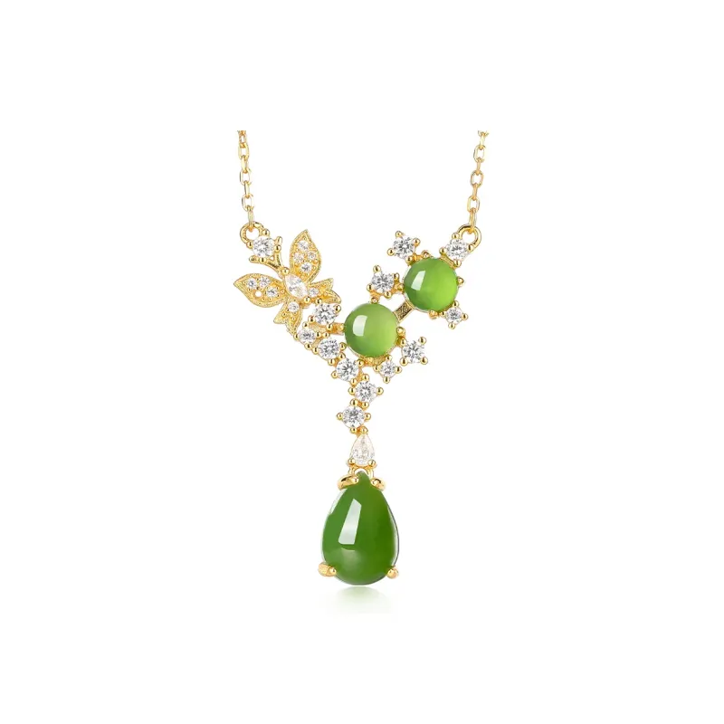 Cuiya Golden Building Hetian Jade Necklaces Green Jade Unisex-0