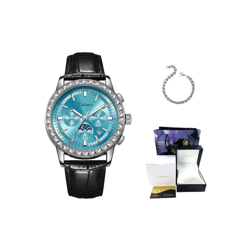 Dulunwe Automatic Mechanical Movement Cowhide Strap Watch Men's Watches Blue Dial-5