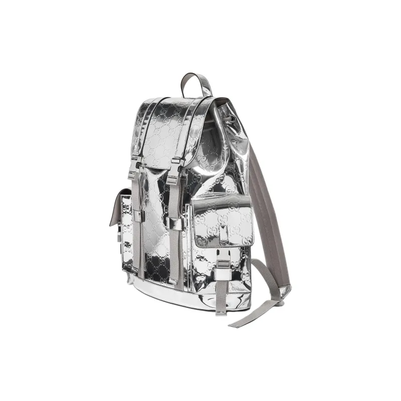 GUCCI Mirror Finish Material Backpack Large Size Men's Silver-1