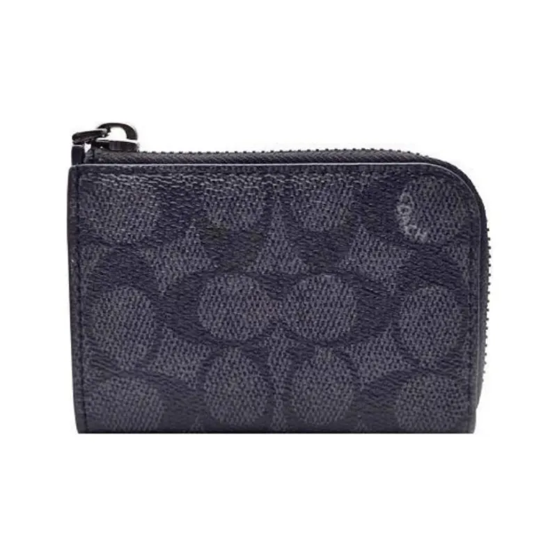 COACH SignatureCanvas Coated Canvas Key Pouch Mini Women's Charcoal-1