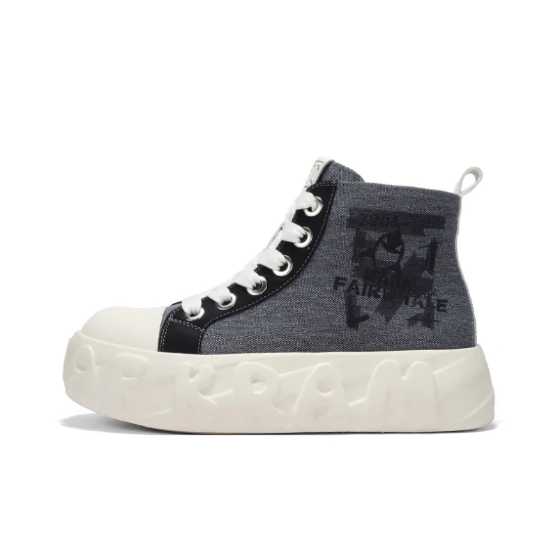 FAIRWHALE Black White Street High Top Canvas Shoes Unisex-0