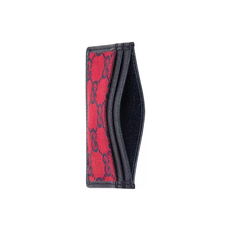 GUCCI Valentine's Day Collection Canvas With Leather Card Clip Card Holder Unisex Red/Blue-3