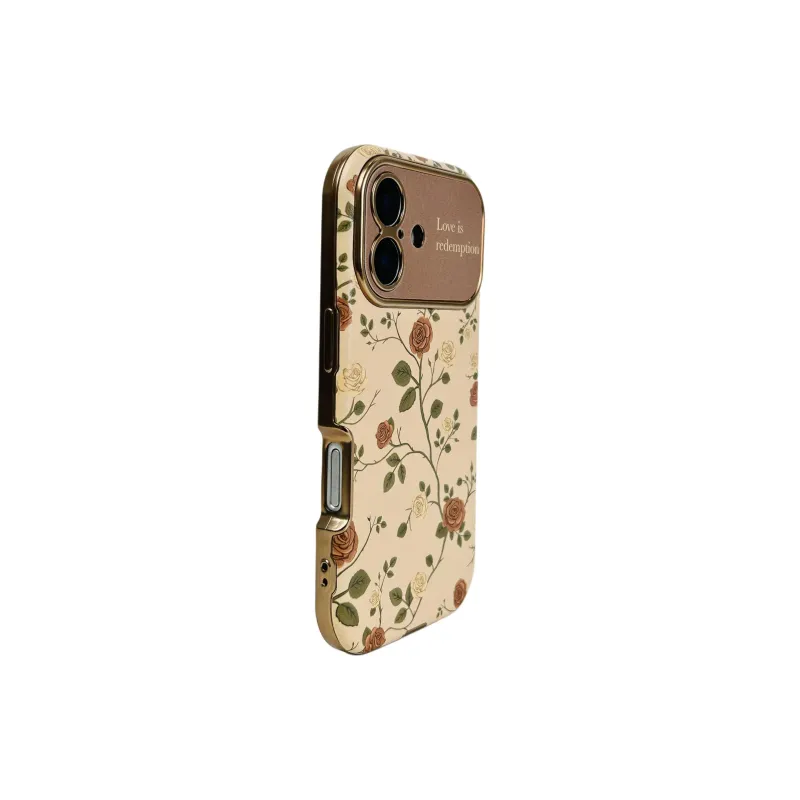 Wei Xin Leather Material Brown Rose Camellia Phone Cases Compatible With IPhone 16/15 Pro Max/Apple 13/14 Pro Max/12-1